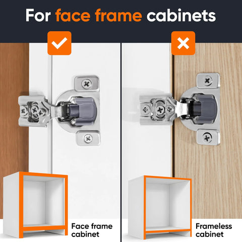 Comparison of 60 Pack Soft Close Cabinet Hinges For Kitchen Cabinets With Three Quarters Inch Overlay Face Frame Concealed Hidden Hinges In Stainless Steel Self Closing With Slow Close Damper And Three Way Adjustment on face frame vs frameless cabinet.