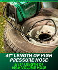 Go-To 18V MultiVolt Cordless Dual Function Inflator with high pressure hose attached to a tire