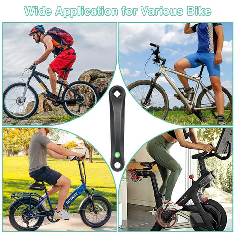 Aluminum Bicycle Crank Arm Left Arm For Mountain Road City Folding EBikes 152mm 165mm 170mm Length Fits 9 16 Inch Pedals Diamond Hole Spindle Durable High Hardness Built To Stand Up To Tough Rides With Smooth Pedal Rotation And Reliable Performance shown with various bike types.