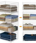 Stackable Closet Organizers And Foldable Storage Baskets Keep Your Wardrobe Looking Slick With These Spacious Clothes Drawer Bins In Fresh White, 15.7x11.8x8.7 inch iron mesh bins with folded clothes.