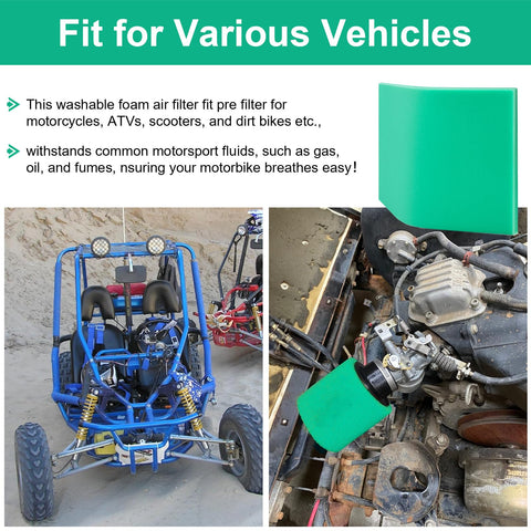 High Flow Green 65 PPI Foam Air Filter Material Replacement for ATV and Dirt Bike Air Filters BF-1 compatible shown in use