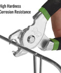 Close-up of Hog Ring Pliers Kit With 110 Three Quarter Inch Galvanized Rings for fencing and auto upholstery in use.