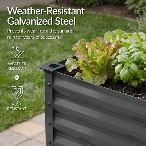 Elevated Galvanized Raised Garden Bed 72x24x30 Inches No Toxic Materials For Safe Veggie Garden And Herbs Heavy Duty Metal Planter Box Charcoal Finish That Reduces Bending And Kneeling with plants