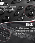 Close-up of tearproof polyester fabric with PU waterproof coating showing water droplets on All Weather 2 Seater Outdoor Bench Cover Waterproof 53W By 26D By 35H Inches Fits Metal Cast Iron Hardwood Patio Furniture Garden Loveseat Sofa For 2 Persons Tearproof Polyester Fabric.