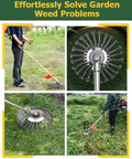 Steel Wire Trimmer Head with 8 Inch Unbreakable Blades in use on a lawn, showing universal adapter kit for weed eater.