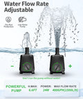 Ultra Quiet Submersible Pump With Overheating Protection And Filter Sponge No Fuss Maintenance 400 GPH 24W high lift flow rate
