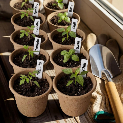 30 Pack 5 Inch Biodegradable Seed Starter Pots With Drainage Holes And Plant Tags For Easy Seed Starting, Germination, And Garden