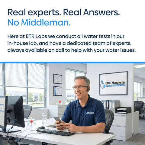 Hella Reliable Home Water Quality Test Kit That Checks 57 Contaminants For Clean Tap And Well Water with lab expert at desk.