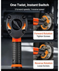 Professional Grade Badass 1/2 Inch Drive Air Impact Wrench control panel with one twist switch for forward and reverse speeds.