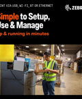 Man using Rugged Compact Thermal Industrial Printer With 4 Inch Width 203 DPI Resolution Zero Ink Hassle Setup in warehouse.