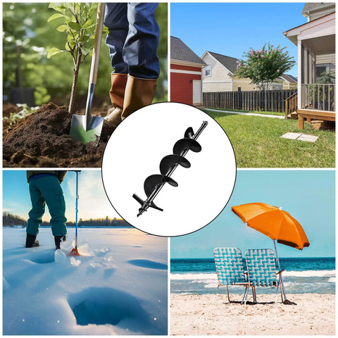 6 Inch Earth Auger Drill Bit For Planting With 31.5 Inch Depth Reach in garden, ice, and beach settings