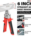 Two Piece Sheet Metal Hand Seamers With Five Blade Pipe Crimper And Six Inch Straight Jaw Bender Built To Last With Tough As Nails Ergonomic Handle For Tight Spaces And Durable Alloy Steel Construction showcasing straight jaw sheet bender.
