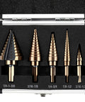 Heavy Duty Pro Grade Cobalt Step Drill Bit Set 5 Piece With Aluminum Case For Metalworking HSS Titanium Coated High Speed Bits