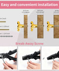 Premium Solid Brass Gold Cabinet Knobs With Cherry Blossom Flower Design installation guide with screw sizes and break-away screws.