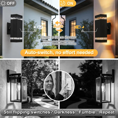Dusk To Dawn Outdoor Lights For Front Door And Porch 5W LED Exterior Wall Sconces IP65 Waterproof Auto On Sensor At Night Off At Day