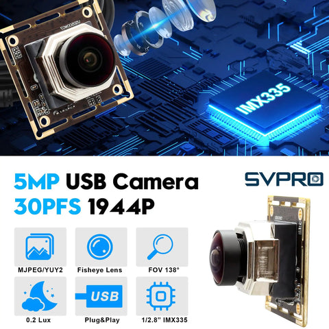 5MP 30FPS Auto Focus USB Camera Module With 138 Degree Wide Angle Fisheye IMX335 Sensor Crisp Low Light Security Webcam