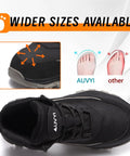 Top view of Steel Toe Work Boots For Men With Wide Toe Fit Breathable Fly Knit Mesh And Leather Upper Slip Resistant