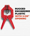 Edge Band Spring Clamp Set Of Four For Woodworking And Home Improvement Projects Handy Adjustable Band Clamps For Gluing Clamping Cutting And Assembly In The Wood Shop, red plastic spring clamp with 2.125-inch opening