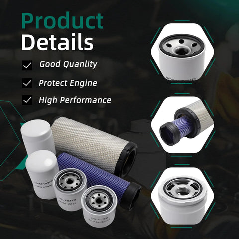 Kubota L4701HST All-In-One Maintenance Filter Kit with multiple replacement filters displayed on dark background