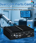 Dual COM Ports control device with USB and serial ports in a factory environment, ideal for automation and IoT applications.