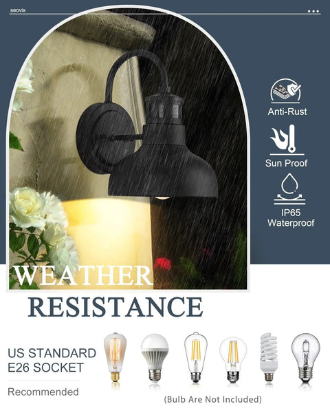 Six Pack Outdoor Wall Lights With GFCI Outlet Dope Dusk To Dawn Waterproof Exterior Sconce under rain showing weather resistance