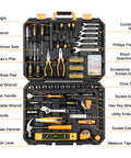 208 Piece General Household Hand Tool Kit With Plastic Storage Case Auto And Home Repair Ready DIY Must Have Set organized in black case