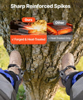Height Adjustable Tree Climbing Spikes Set With Straps And Waist Harness Heavy Duty Steel Climb Spurs in use against tree bark