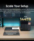 Heavy-Duty 4-Bay Desktop Nas Built To Crush Massive Data Loads Without Breaking A Sweat, featuring lockable drive bays on a desk.