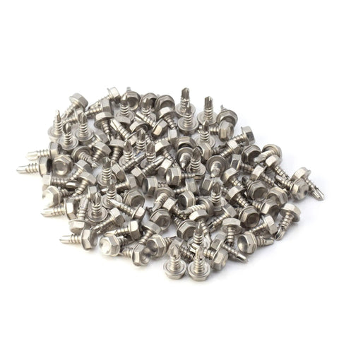 Heavy Duty Hex Head Self Drilling Screws Size 10 Half Inch Long Made From Tough 410 Stainless Steel Mounts On Metal Drywall Or Plastic Offering No Sweat Installation And Dang Solid Grip For Weekend Fixes In A 100 Pack