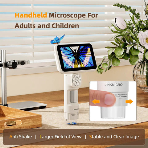 Portable Coin Digital Microscope With 5 Inch IPS Screen Hands On Style For Adults And Kids on metal stand, anti-shake close-up