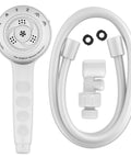 White massage shower head with handheld spray and 5 foot hose, 6 massage modes, easy DIY install, 1.8 GPM water flow.