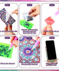 6-step process for using the 4 Pack Large Mandala Diamond Painting Phone Stand Kit 5.5 Inch DIY Full Drill Crystal Diamond Art Phone Holder Bling Craft Set For Beginners And Adults Creative Home Phone Accessory.
