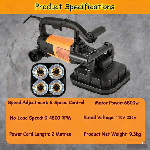 Beast 3800W Concrete Floor Grinder With Six Speed Planetary Polisher showing motor, controls, and specifications