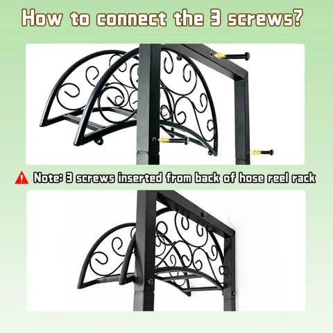 Heavy Duty Stainless Steel Garden Hose Reel With Triangle Reinforcement Brace showing screw connection details