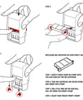 Step-by-step instructions for changing ink cartridge on No Hassle Self Inking Date Stamp for Quick Document Dating.