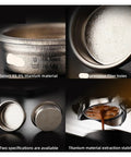 Dope Titanium Espresso Distributor And Ground Leveling Tool For Even Coffee Bed Prep In 58.5mm Portafilter Baskets, 99.9% titanium, precision filter holes.