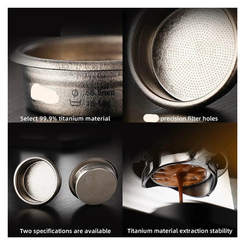 Dope Titanium Espresso Distributor And Ground Leveling Tool For Even Coffee Bed Prep In 58.5mm Portafilter Baskets, 99.9% titanium, precision filter holes.