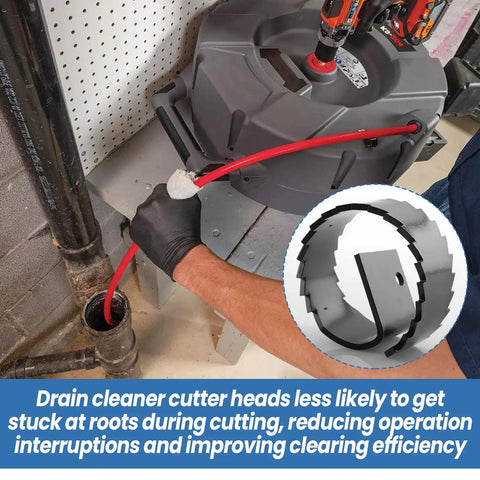 Bulletproof Heavy Duty Root Saw Plug Buster For Standard 5/8 To 3/4 Inch Drain Auger Cables in use on clogged pipe.