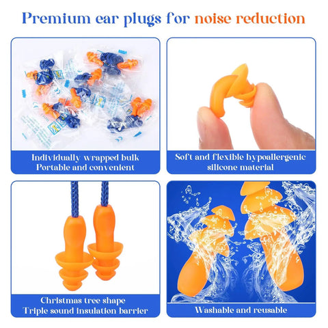 Straight Up Noise Dampening Earplugs Bulk Pack Of One Thousand Corded Silicone Picks With Attached Strings And A Trusted Twenty Five Decibel Rating For Easy Living Reusable Chill Vibes In Bright Blue And Orange Colors displayed in packaging and showcasing soft silicone material.