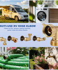 Brass 90 Degree Hose Elbow For RV And Garden Three Quarter Inch Leak Free Water Connector That Prevents Kinks And Delivers Smooth Flow No Fuss Fit For RV Inlets And Outdoor Faucets Durable Backyard Hose Fitting, brass elbow