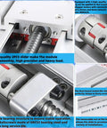 Close-up of Go-To Heavy Duty Linear Stage Table With Four Inch Stroke for CNC Motion, beefy 1605 ball screw, and Nema brackets