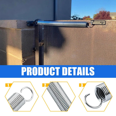 Strong Arm Extension Spring Crafted From Heavy Duty High Carbon Steel Measuring One Inch Outer Diameter By Twelve Inch Length Zero One Oh Five Wire Thickness mounted on a gate.