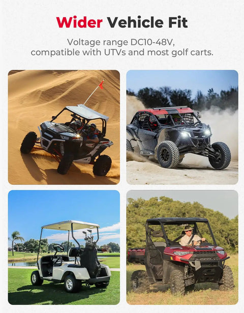 UTVs and golf cart using Universal UTV Turn Signal Column Switch With 110D Horn, showcasing durability and compatibility in varied terrains.