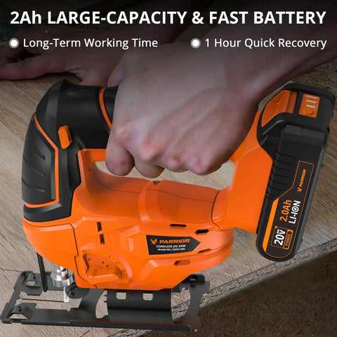 Cordless Jigsaw Kit With 20V Battery And Charger, 2700 RPM Cutting, 80mm Wood And Metal Depth, For Wood Plastic Metal Projects, Lightweight Portable Power Saw For DIY And Pro Use. 20V battery attached