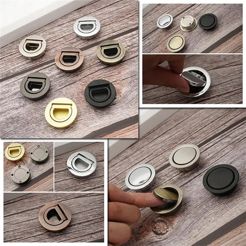 Hidden Door Handle Set Recessed Metal Pulls For Cabinets And Drawers Invisible Round Wardrobe Shoe Pulls variety in Color G