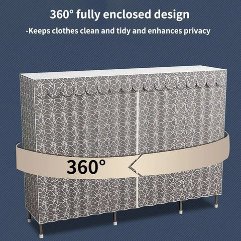 Freestanding Portable Closet Wardrobe With Non Woven Fabric Cover, Triple Hanging Rods And Spacious Shelves For Quick Bedroom Setup, Snappy Structure Keeps Your Fits Fresh And Totally Clutter Free