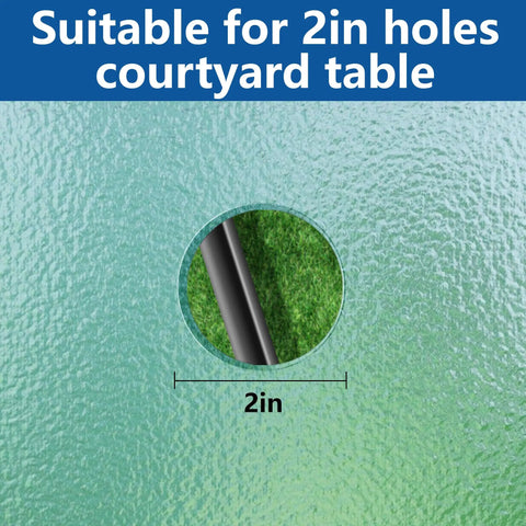 Two Pack 2 Inch Parasol Umbrella Hole Ring Plug And Cap Set for Outdoor Patio Tables showing 2 inch hole fit on glass table
