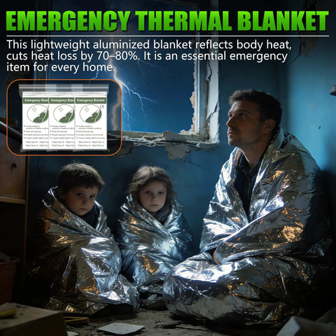 Family using Emergency Hand Crank Solar Radio With 10000mAh Battery And 37000mWh Power Bank, NOAA AM FM Weather Radio, thermal blankets
