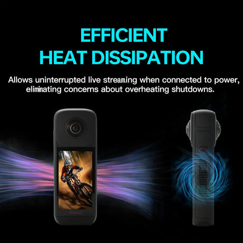 Motorcycle 360 Camera For Rides Dope 5.7K Video 72MP Photos Ultra Stable Footage AI Auto Tracking GPS showing heat dissipation