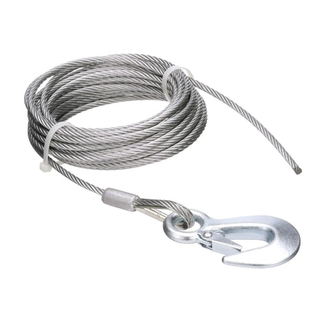 Heavy Duty 3/16 Inch X 25 Ft Steel Winch Cable With Galvanized Safety Hook For Boats And Trailers coiled with snap hook.